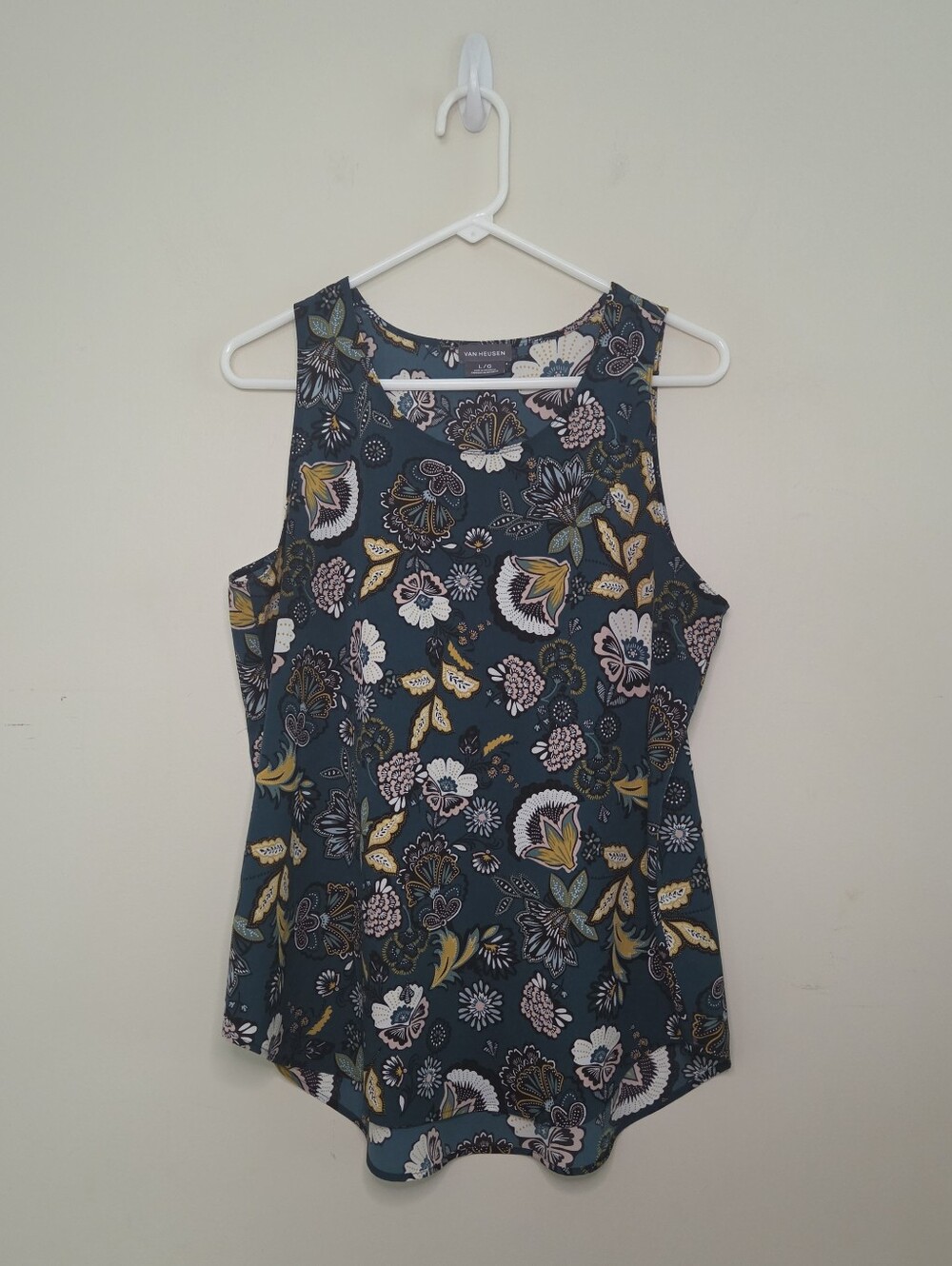 Women's Van Heusen Green Floral Print Sleeveless Top Sz Large
